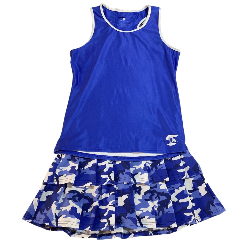 Faye & Florie Blue Camo Lisa Skirt & Racer Tank Athletic Tennis‎ Skirt Set Sz M